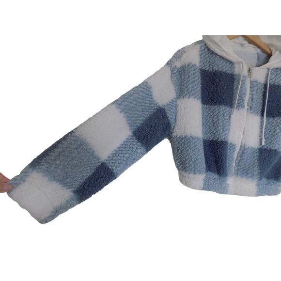 Miss Selfie fuzzy fleece jacket coat lightweight hooded zip front size Medium - Picture 2 of 6
